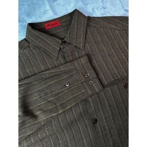 Bergati Shirt Mens XL Brown Striped Button Down Long Sleeve Collared Pocket